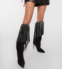 Fringed embellished suede knee-high boots