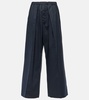 Pleated cotton wide-leg pants