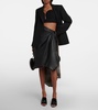 Draped high-rise leather and shearling midi skirt