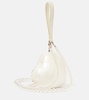 Heart faux pearl-embellished clutch