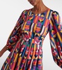 geometric-print puff-sleeve dress