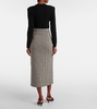 Herringbone high-rise midi skirt