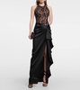 Halterneck lace and satin gown