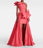 Bow-detail draped pleated taffeta minidress