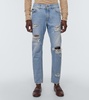 Distressed mid-rise straight jeans