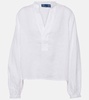 Puff-sleeve linen blouse