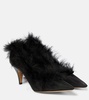 River shearling-trimmed mesh pumps