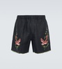 Rosefinch embroidered linen Bermuda shorts