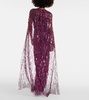 Ruby caped sequined gown