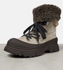 Shearling-trimmed suede combat boots