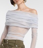 Veiled off-shoulder silk tulle top