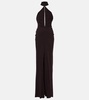 Cutout halterneck sandblasted jersey gown