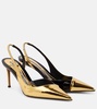 Metallic faux leather slingback pumps