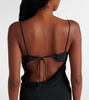 Strap heart-charm open-back draped chiffon mini dress