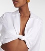 Knot-detail linen blend crop top