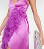 Feather-trimmed asymmetric gown