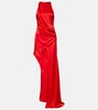 Asymmetric draped satin maxi dress