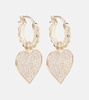 14kt gold scalloped heart charm hoop earrings with diamonds