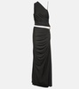 One-shoulder ruched jersey cutout gown