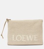 Oblong leather-trimmed jacquard pouch