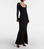 Ribbed-knit open-back jersey gown