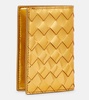 Intrecciato metallic leather passport case