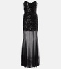 Diana sequined mesh-trimmed gown