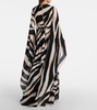 Caped zebra-print silk gown