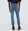 Leather-trimmed straight jeans