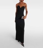 Draped wool-blend bustier gown