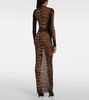 Leopard-printed mesh maxi dress