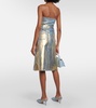 Gold-foiled denim midi skirt