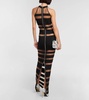 Halterneck mesh-paneled gown