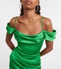 Draped off-shoulder satin midi dress