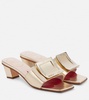 Love Metal Buckle metallic leather mules