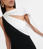 One-shoulder scarf-detail cady gown