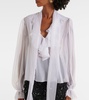 Ruffled tie-neck silk blouse 