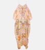 Printed embellished silk kaftan