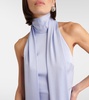 Scarf-detail halterneck satin gown