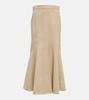 Pleated high-rise cotton midi skirt