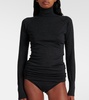 Draped wool turtleneck bodysuit