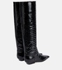 Croc-effect patent leather knee-high boots