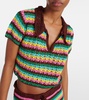 Striped crochet cotton polo shirt