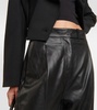 Pleated leather wide-leg pants