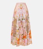 Embellished floral linen maxi skirt