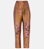 Printed metallic mid-rise straight pants 