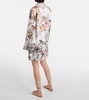 Floral silk satin shirt dress