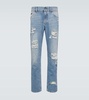 Distressed mid-rise straight jeans