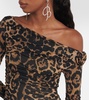 Floral-appliqué leopard-print top