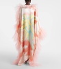 Printed tulle-trimmed silk kaftan